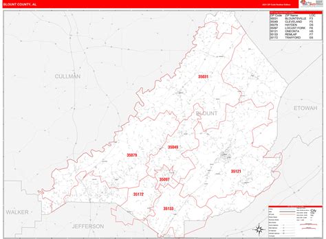 Blount County Al Zip Code Wall Map Red Line Style By Marketmaps