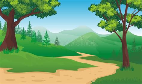 Cartoon Nature Landscape Path Over The Mountains Stock Vector