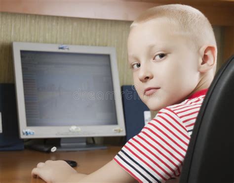 Boy Using Computer At Home Stock Image Image Of Computers 34411323