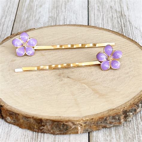 Purple Flower Hair Pins Flower Hair Pins Hair Pins For Etsy