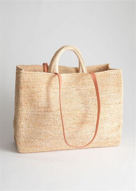 Large Straw Tote Bag With A Leather Shoulder Strap Short Straw Handles
