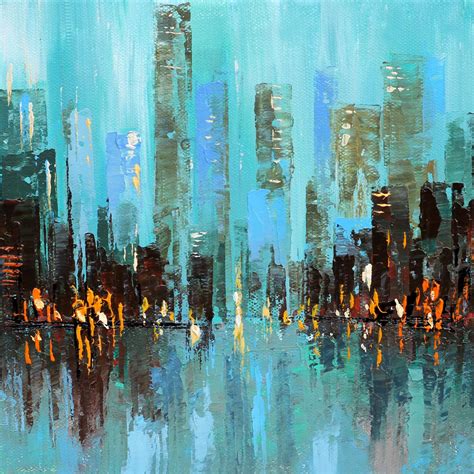 Abstract Cityscape Painting With Palette Knife For Beginners Acrylic