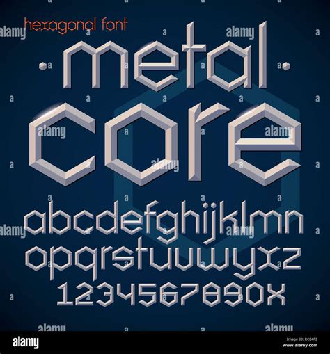 Hexagonal Futuristic Metallic Beveled Bold Font Alphabet English