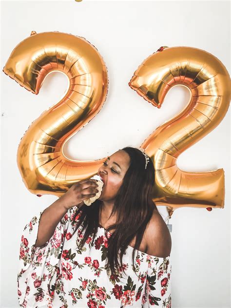 22nd Birthday Photoshoot Big Balloon Birthday Cake Eating Cupcake