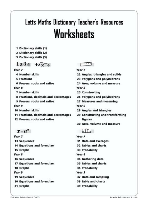 Ks3 Maths Dictionary Worksheets Fraction Mathematics
