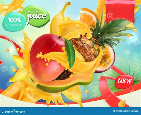 Mix Fruits Splash Of Juice 3d Vector Package Design Cartoondealer