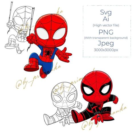 SVG Chibi Spider man 2 Cartoon characters Marvel Black | Etsy in 2021