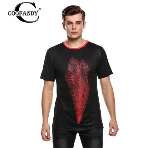 Coofandy Mens Fashion O Neck Short Sleeve Print Mesh Patchwork T Shirt