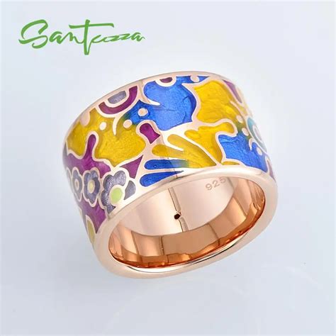 Silver Rings For Women Colorful Enamel Pure 925 Sterling Silver Female Party Fashion Jewelry