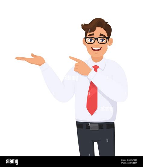 Businessman Showing And Pointing Hand To Copy Space Side Away Concept