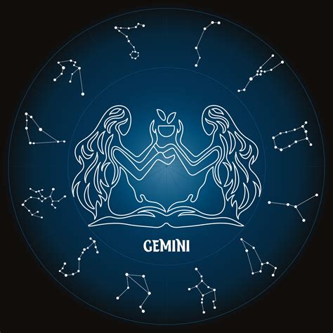 Signo Zodiaco Géminis En Círculo Astrológico Con Constelaciones