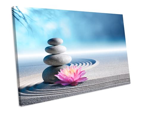 Zen Stones Floral Bathroom Canvas Wall Art Box Framed Picture Etsy