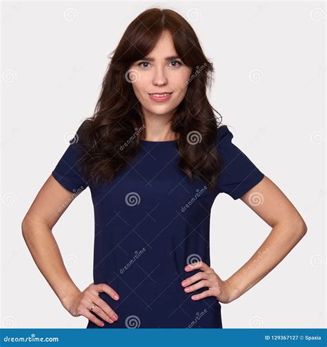 Cheerful Woman With Hands On Hips Stock Image Image Of Brunette People 129367127