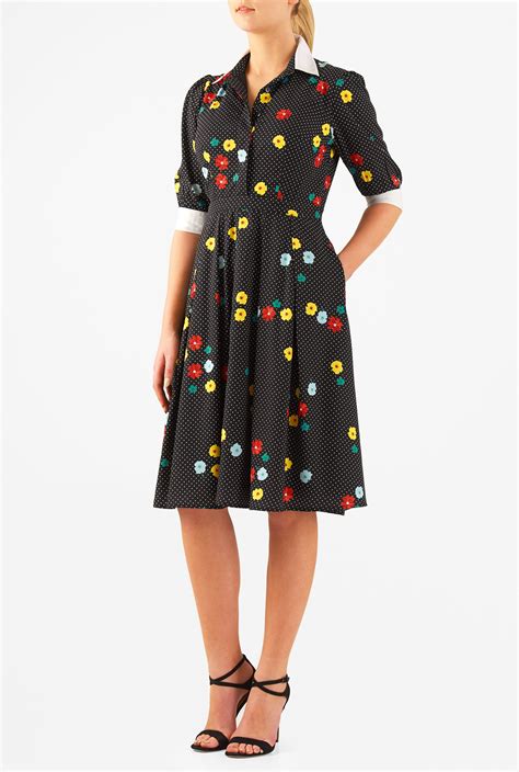 Shop Dot Floral Print Crepe Shirtdress Eshakti