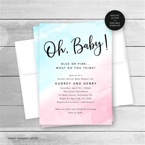 Gender Reveal Baby Shower Invitation Template Editable Text Etsy