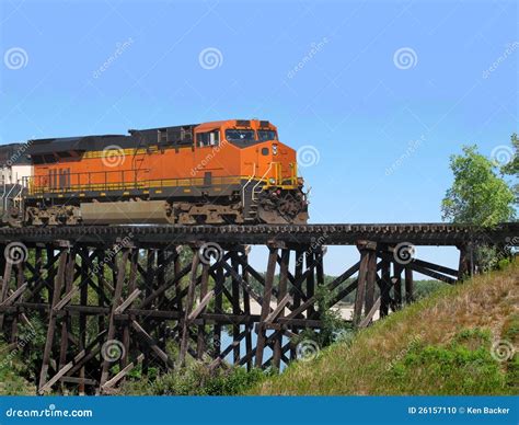 Train Locomotive Crossing A Trestle Stock Photo Image Of Railroad