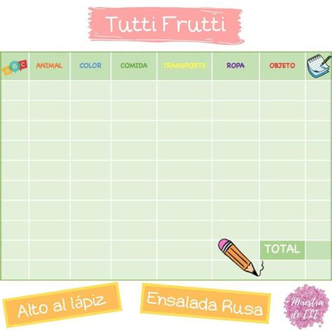 Plantilla Tutti Frutti