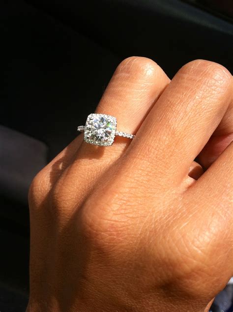 Cushion Style Halo Engagement Ring With Pave Diamonds And Thin Band