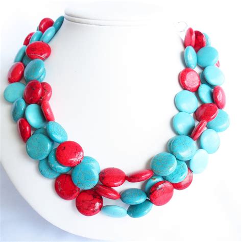 Turquoise Necklace Turquoise And Red Statement Necklace 59 00 Via