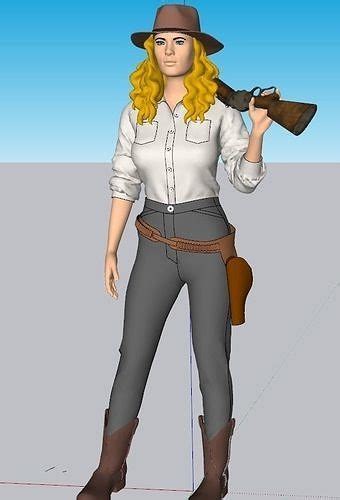 Cowgirl Holding Gun Free 3d Model Cgtrader