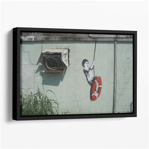 Banksy Swing Boy Floating Framed Canvas Canvas Art Rocks