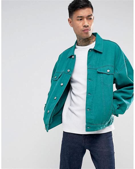 Asos Oversized Denim Jacket In Teal In Green For Men Lyst