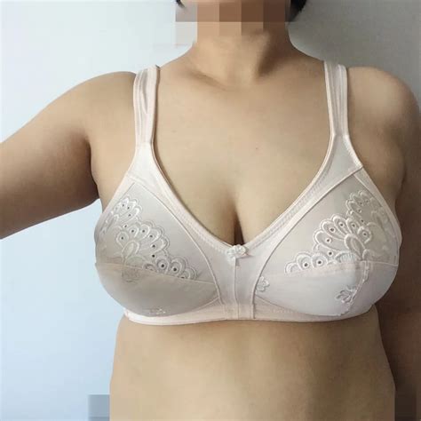 Dainafang Beige Full Coverage Bras Women Lace Plus Size Lingerie Strappy Bra Top Cotton