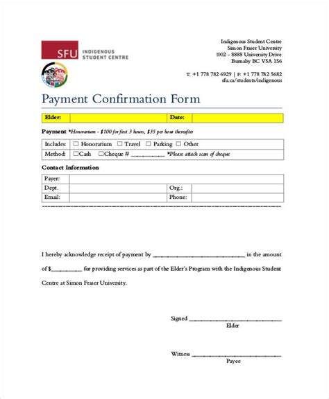 Free 6 Payment Confirmation Forms In Pdf Ms Word