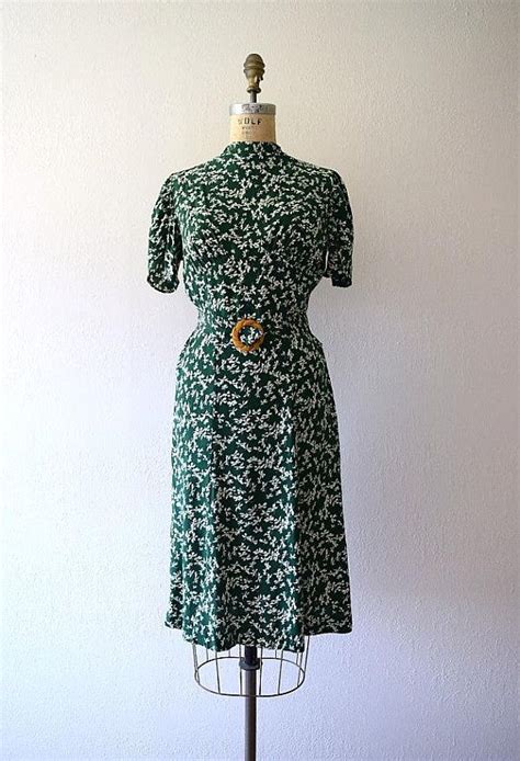 1930s Leaf Print Dress Vintage Silk 30s 40s Dress Etsy Norway