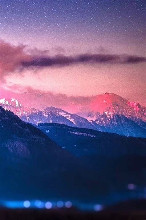 Snowy Mountain Range Stars Tilt Shift Iphone 4s Wallpapers Free Download