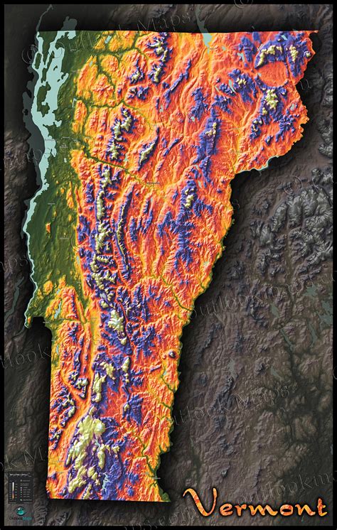 Colorful Vermont Wall Map 3d Physical Topography Of Terrain