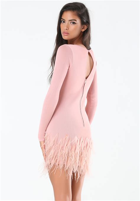 Bebe Feather Trim Sweater Dress In Pink Lyst