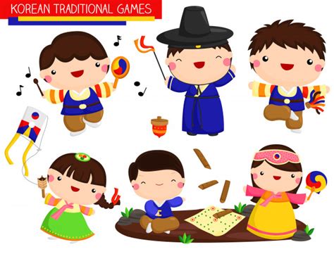 Jugar juegos de idiomas te ayuda a aprender más rápido. Juegos tradicionales coreanos | Vector Premium