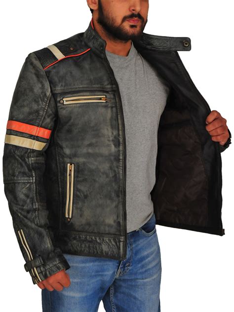 Men Grey Retro Biker Leather Jacket Men Jacket Mauvetree