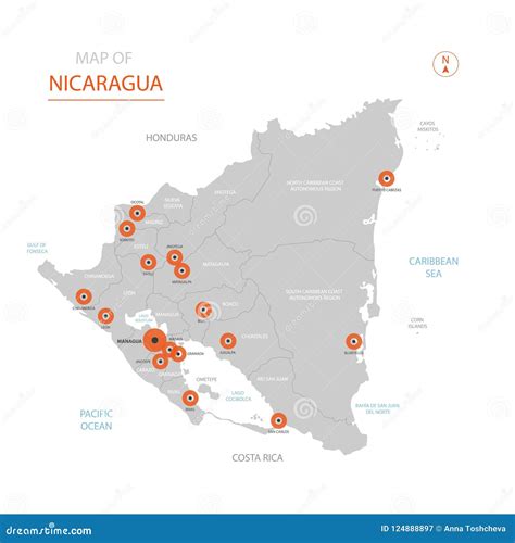 Nicaragua Map With Administrative Divisions Stock Vector