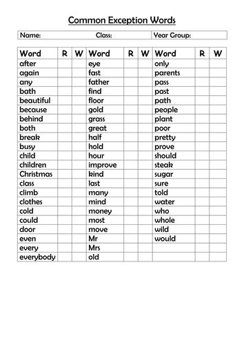 year  common exception words  alphabetical order  vicki