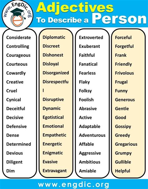 List Of Adjectives To Describe People Or A Person Engdic