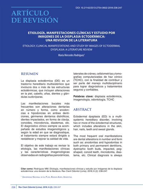 PDF Etiología manifestaciones clínicas y estudio por imágenes de la displasia ectodérmica