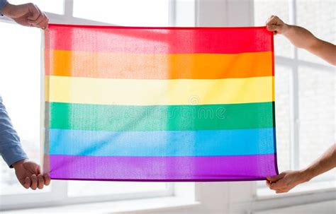 close up of male gay couple holding rainbow flag stock image image of happy bonding 51073519