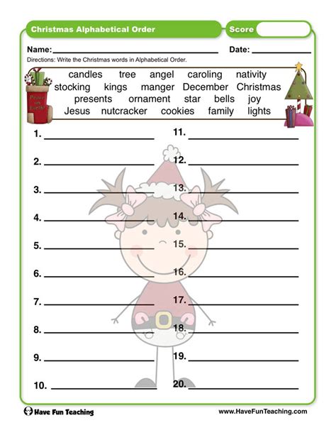 Once you know the alphabet (abcdefghijklmnopqrstuvwxyz) it is very easy to. Christmas Words Alphabetical Order Worksheet | Have Fun ...