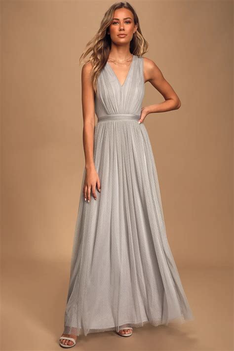 How Charming Light Grey Swiss Dot Maxi Dress Grey Gown Dresses Grey