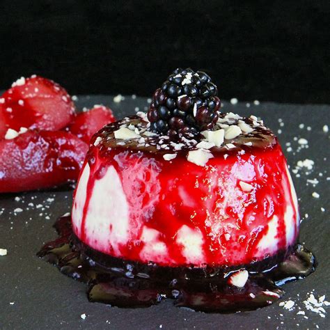 Lavender Blackberry Panna Cotta With Blackberry Poached Pear