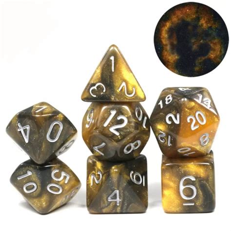 Black And Gold Super Universe Galaxy Dice Dnd Tabletop D4 D20 Rpg Set Of