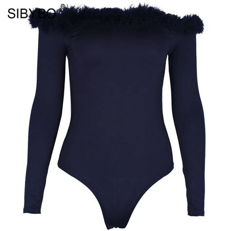 Buy Sibybo Autumn Off Shoulder Skinny Sexy Bodysuit Women Long Sleeve Fur Slash