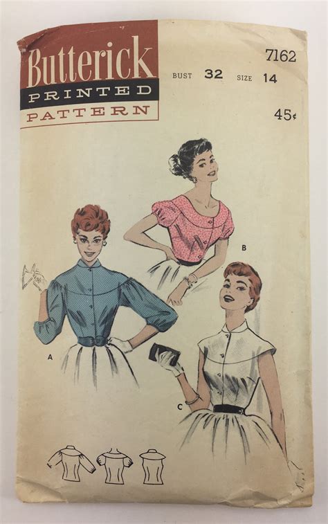 Butterick 7162 1950s Blouse Vintage Sewing Pattern Wesewretro