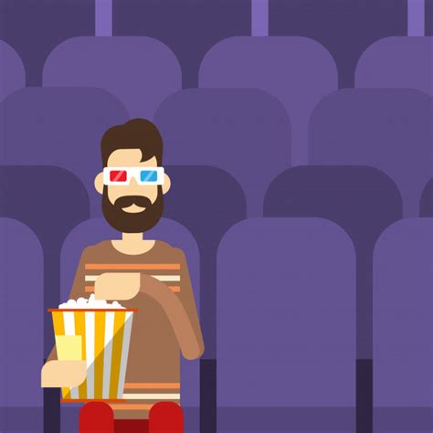 Premium Vector Man Sit Watching Movie In Cinema 3d Glasses With Popcorn