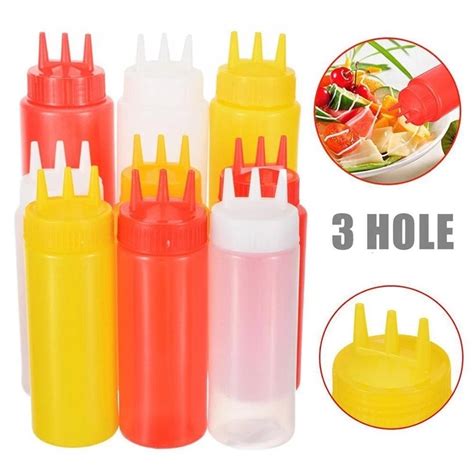 Pe Three Hole Squeeze Sauce Bottle Mustard Bottle Food Grade Plastic