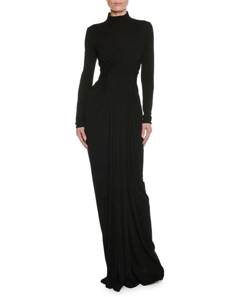 Tom Ford Long Sleeve Turtleneck Shirred Circle Center Evening Gown In
