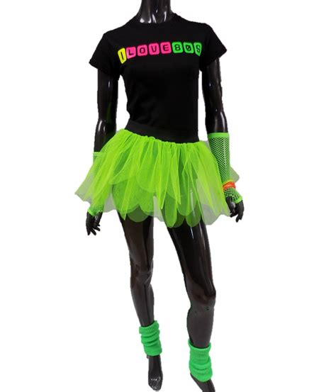 I Love 80s Fancy Dress Neon Tutu Skirt 80s Hen Party T Shirt Set Leg