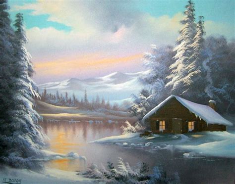 Original Painting Mountain Cabin By Lionel Dougy My Little Cabin In